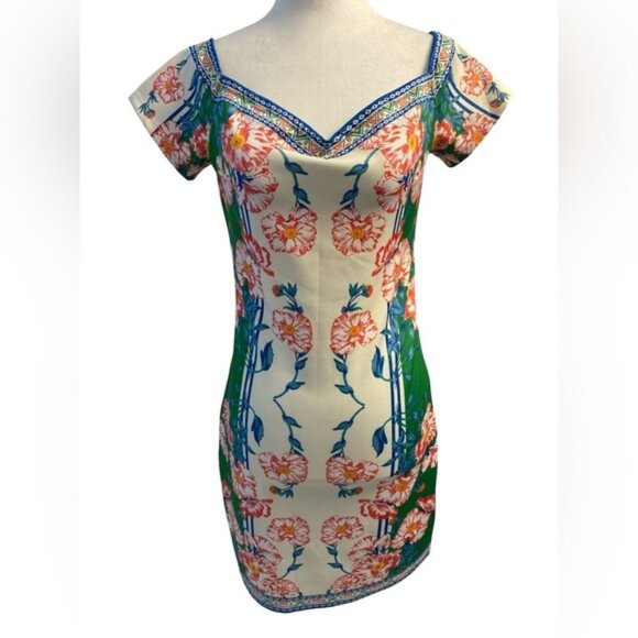 Flying Tomato Bodycon Mini Dress Size L Tropical Floral Summer Vacation Dress - Picture 1 of 4